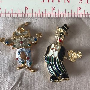 2 vintage clown brooches pins